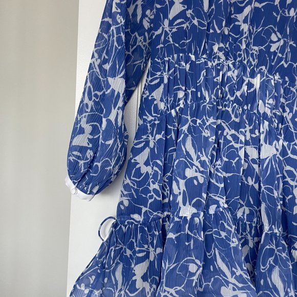 Jonathan Simkhai Harlowe Blouson Mini Dress Floral Print Pleated Keyhole Neck - Picture 10 of 11